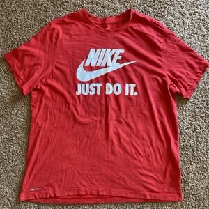 Nike Classic Red JUST DO IT Big Logo Crewneck Tee Dri-Fit Tshirt Adult Mens XL